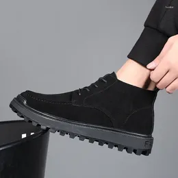 Bottes hommes décontracté vache daim cuir marée noire automne hiver chaussures Cowboy plate-forme botte marque concepteur cheville Botas Hombre Zapato