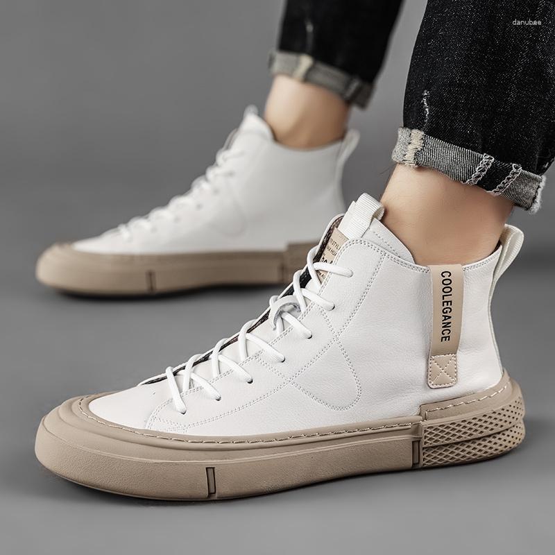 Boots Mens Casual Shoes High Top Leather Men's Genuine White Men Sneakers Quality Outdoor Male