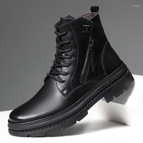 Botas para hombre Casual cálido felpa invierno nieve plataforma Zapatos cuero genuino tobillo Caballero corto Botas Masculinas Zapatos hombre