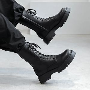 Bottes hommes mode moto bottes fête discothèque robe noir en cuir véritable chaussures haut top cowboy botte beau long botas zapatos 231129