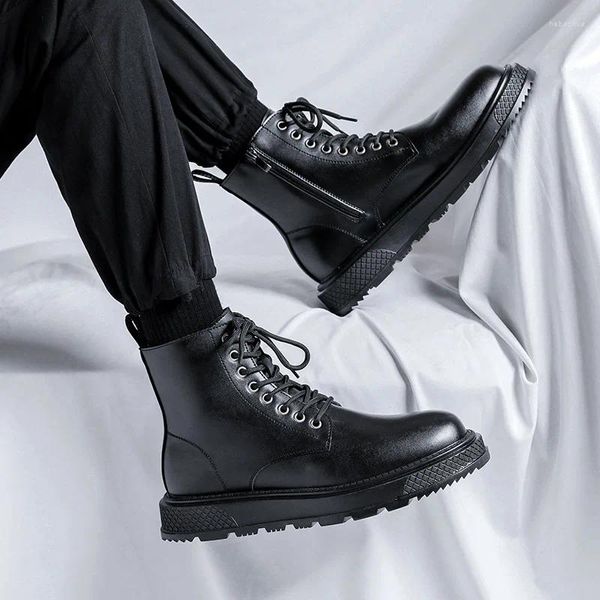 Botas Fashion Fashion Original Leather Black Platform Shoes Designer de marca Vaquero Boot Fiest Banquet Botas Mans