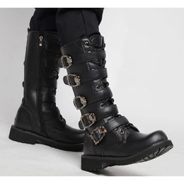 Laarzen heren lederen motorlaarzen militaire gotische riem punk schoenen outdoor tactische 230831