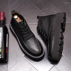 Bottes Hommes Loisirs Noir Blanc Chaussures Fête Banquet Robe À Lacets Plateforme Chaussure Jeunes Baskets En Cuir Véritable Chaussures Respirantes Mans