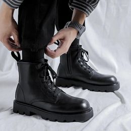 Laarzen heren platform zwart tide casual schoenen veter cowboy originele lederen laars zakelijk kantoor jurken enkel botas masculine's