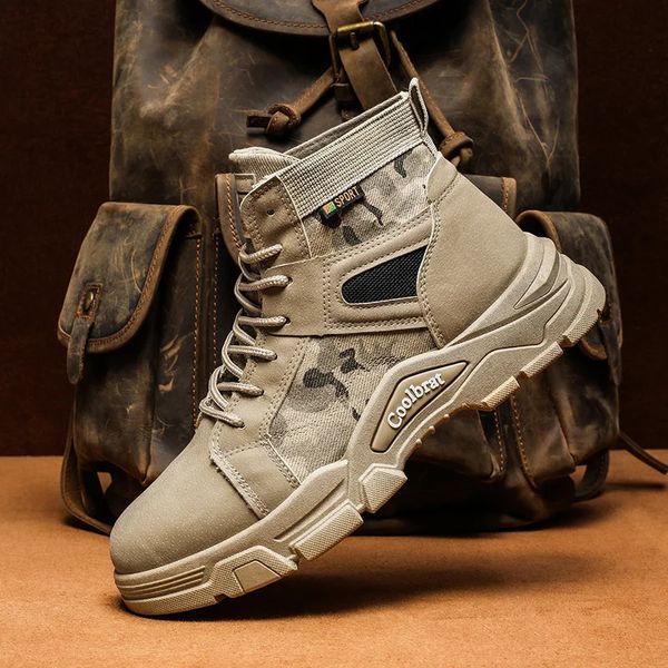 Botas para hombre táctica militar al aire libre lona combate transpirable desierto alto protección laboral Martins zapatos de seguridad en el trabajo 231130