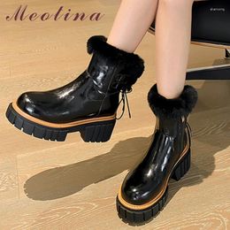 Bottes Meotina Femmes Gétille en cuir Snow Snow Round Toe Plateforme Bloc High Heel Zipper Ladies Fashion Boot Shot Winter Chaussures