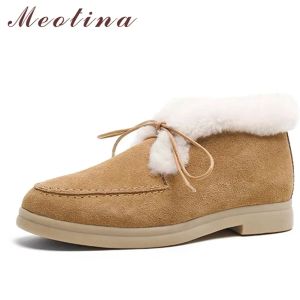 Bottes Meotina Femmes Chaussures en laine naturelle Véritine de la cheville en cuir Vow Sued Bottes de neige plate Round Toe Lace Up Ladies Boots Hiver 41