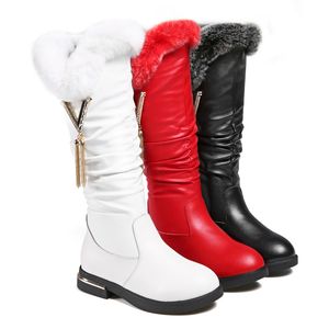 Bottes en métal frange longue princesse filles en cuir véritable élégant en peluche robe plate chaude chaussures de danse raquettes de noël 2737 221125