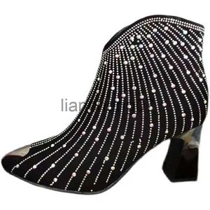 Botas Meteor Rhinetstone Botas negras para mujer Punta puntiaguda Tacones altos Botas con cremallera lateral Zapatos de plataforma Botas de vaquero para mujer x0928