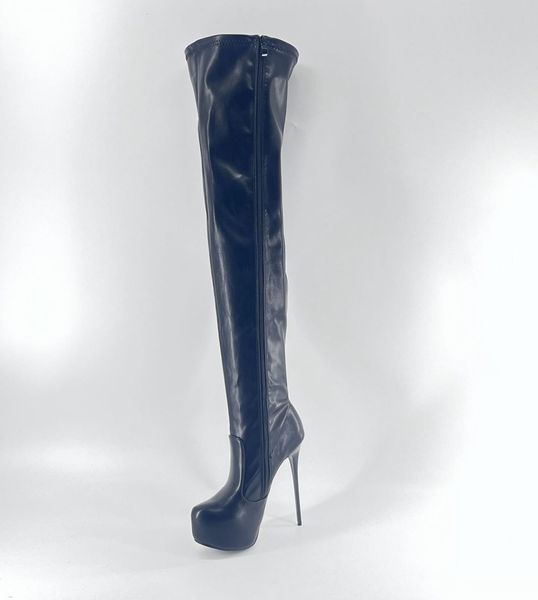 Bottes Mi You Super Haut Talon Au Genou Long 16CM Laqué Cuir Élastique Cuisse Addiction Waterpro 230915