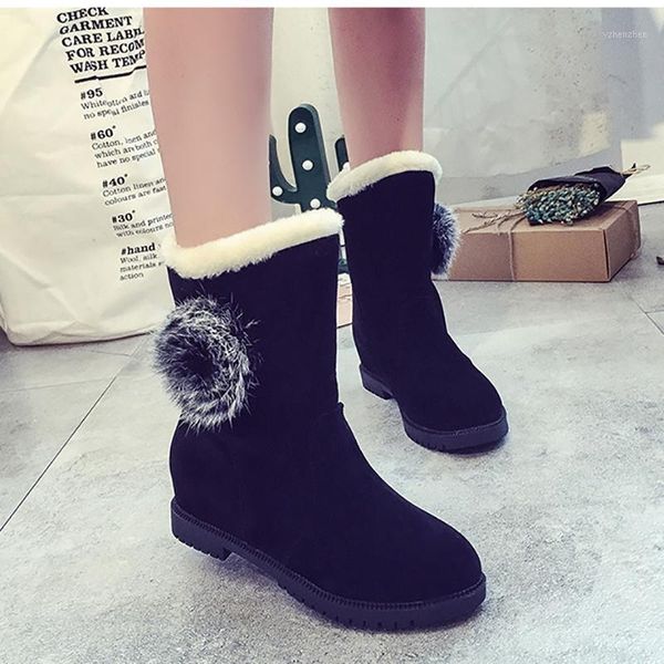 Bottes Mid Calf Snow Platform Hidden coin Femmes Chaussures Black Red Yellow Jouloux Fashion Madies chaudes Fur Winter1