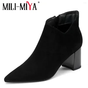 Boots MILI-MIYA AUTUMNE FEMMES SEXY Point Point Toe Ankle Square High Heels Fashion Classic Style Zip Dress Chaussures Big Taille 34-43