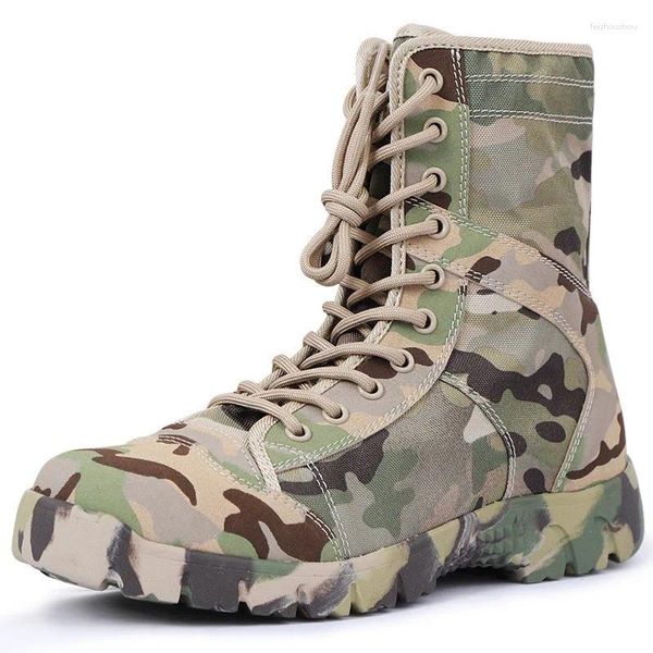 Botas Ejército militar Hombres Lace Up Zapatos impermeables al aire libre Lona transpirable Camuflaje Táctico Combate Desierto Tobillo D139