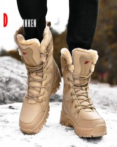 Boots Combat en cuir militaire pour hommes et femmes en peluche de neige d'hiver