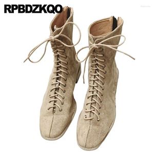 Boots Chaussures militaires 2024 Hiver Chinese Suede Combat Mesdames Automne FURNE Femmes Chunky Fall Vintage Front Lace Up Casual Ankle