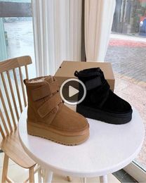 Botas Mini Neumel Plataforma Bota Diseñador Mujer Invierno Tobillo Australia Nieve Fondo grueso Cuero real Cálido Piel esponjosa Piel de vaca Gancho Bucle