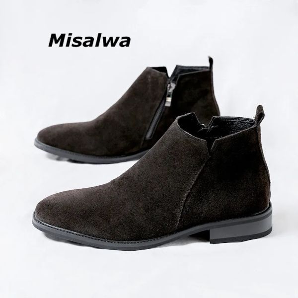 Botas Misalwa Suede Cuero Botas Botas Zip Men Business Casual de cuero casual Botas Men Outumn Winter Fashion Oxford Zapatos para hombres