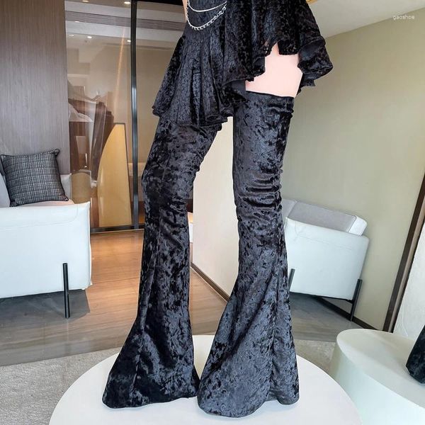 Bottes Mkkhou Fashion Over Knee Femmes Femmes de haute qualité Velvet Fared Pant Chaussures Platform Talon Banquet Crossdressher