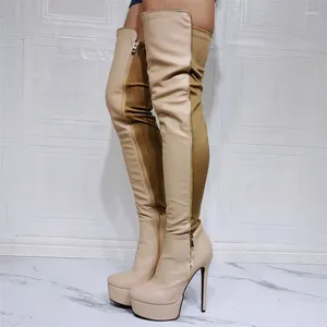 Boots Mkkhou Fashion Over Knee's Women's Femme Fabriqué à la main Splice Round Head Super High Talon Modern CHIGH