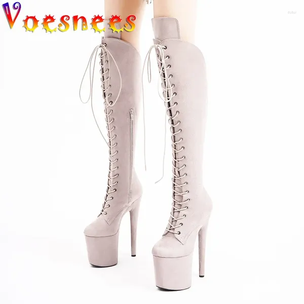 Boots Model Pinway Show Zip Shoes 20cm Suede Nightclub Pumps Fashion Plateforme de mode Super High Heels Pole Dance Over-the-Knee