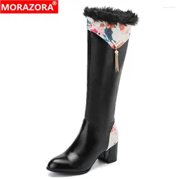 Boots Morazora Big Taille 34-43 Femmes épaisses talons hauts Zipper Tassel Automne Hiver Ladies chaussures