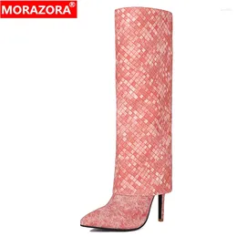Boots Morazora Big Size 34-47 Tissu de tissu pour femmes High Stiletto Talons pointés Pink Fashion Ladies Chaussures