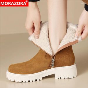 Laarzen Morazora koe suede sneeuw vrouwen rits platform dikke vacht warme winter dames mode enkelschoenen