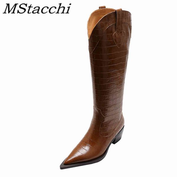 Botas Mstapchi Sexy Street Woman Punch Zapato Estampado de cocodrilo Tacón crudo Fiesta de cuero Zapatos sin cordones Plataforma Rodilla Gótico 220903