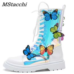 Bottes Mstapchi Femmes Transparent Couleur Magique Buttrtfly Court PVC Crossbound Knight Booties Mujer 2022 Printemps Chaussures Femme 220901