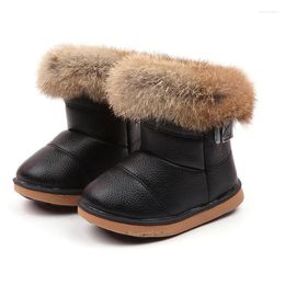 Boots Mudipanda hiver épaissis en peluche neige bota enfant en cuir chaud court bébé enfant en caoutchouc rose blanc chaussures