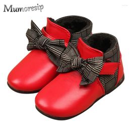 Boots Mumoresip Girls Ankle Princess Sweet Red Black Pink Color Butterfly-Knot Walkrered Girl Girl Kids Coton chaud