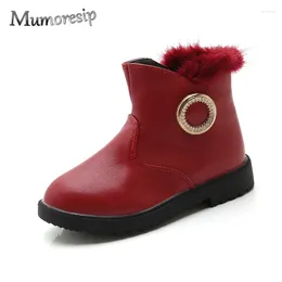 Boots Mumoresip Girls Fashion Ankle for Big Kids Coton Coton Fur Fur Children's Snow Pu Leather Metal Buckle Rucinge