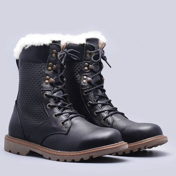 Botas Lana Natural Invierno Hecho A Mano Los Hombres Más Cálidos Zapatos Cuero Genuino Nieve 231130