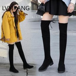 Laarzen NAUSK Dij Hoge Vrouwelijke Winter Vrouwen Over De Knie Platte Stretch Sexy Mode Schoenen Zwart Botas Mujer 221119