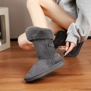 Laarzen Nieuw 2024 Modeplatform Lamb Hair Snow Boots Dames Winter High Tube Fur Integrated Warm Plush Boots Woman Cotten Shoes Maat 42