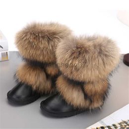 Botas Nuevas llegadas 2023 Fox Fox Fur Mujer Botas de nieve de invierno Zapatos de mujer Botas de nieve de cuero genuino para mujeres gruesas Plushl0816