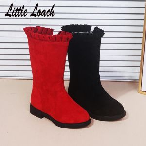 Boots Nouvelles filles d'arrivée bottes en cuir nubuck midcalf princesse vintage bottes pour enfants chaussures douces botas déréisants size2637