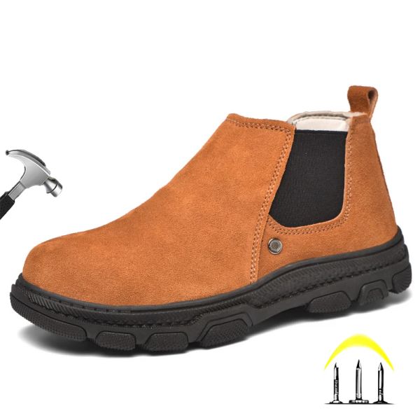 Boots Nouveaux bottes de sécurité brunes hommes pour travail respirant anti-casque en acier casquette de sécurité mâle non glissante chaussures de sécurité adultes botas