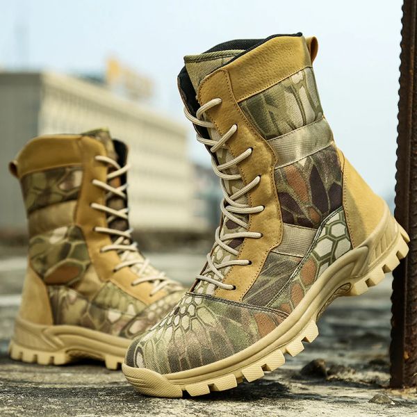 Bottes Nouvelles camouflage Military Tactical Ankle Boots Men Outdoor Cuir Desert Combat Man Boots Usa Army Bot Toots For Men Shoes Men