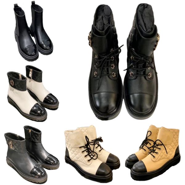 Bottes nouveau designer femmes fond épais martin botte en plein air bottes de chevalier noir de luxe bout rond talon plat plate-forme chaussures en cuir verni chaussons de moto antidérapants