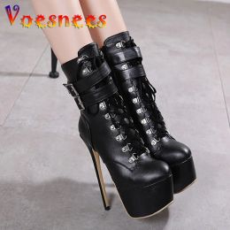 Bottes Nouvelles mode de cheville bottines plates-formes imperméables Femmes 16 cm Party High talon Chaussures Black Ladies Nightclub Sexy Steel Pipe Dance Chaussures