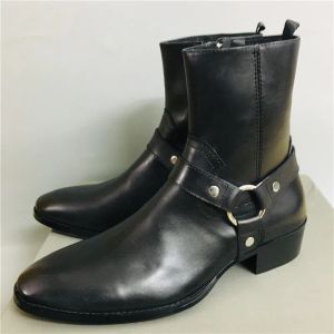 Laarzen Nieuwe echt lederen handgemaakte High Top West Justin Men Boots Black Cow Leather Wyatt Classic Wedge Boots