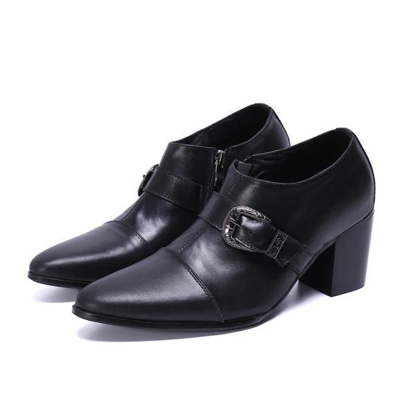 Botas nuevos hombres tacones alto zapatos de vestido de cuero genuino zapatos de oxford negros para hombres zapatos de serpiente de tacón grueso para hombres zapatos clásicos