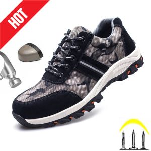 Laarzen nieuwe mannen veiligheid werk schoenen ademende werk laarzen beschermend stalen teen dop schoenen onverwoestbare camouflage schoenen freeshipping