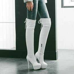 Bottes Nouvelles cuisses High Winter Soled Femmes Bottes Round Head 13,5 cm Super High Talèled Dames Over the Knee Boots Girl High Talons