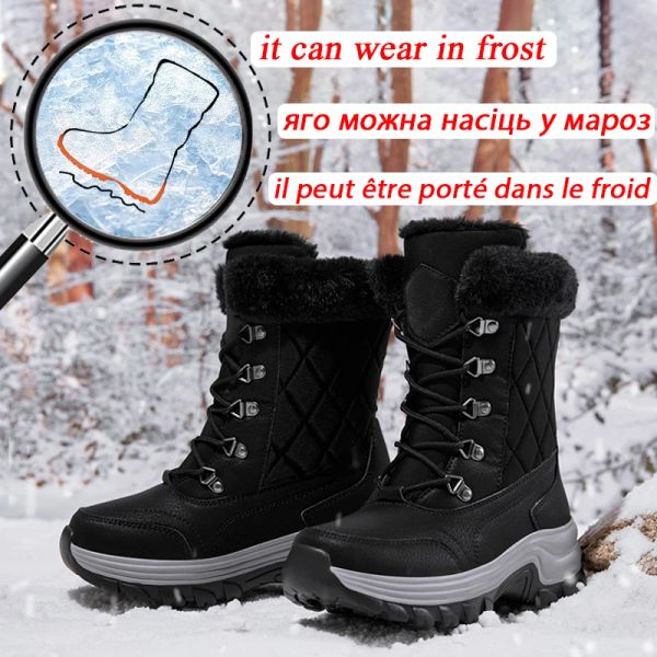 Boots Nouvelles bottes d'hiver 2022 Femmes Bottes de neige Chaussures d'hiver en peluche chaude pour femmes Plateforme non galets Boot de cheville blanche Livraison gratuite