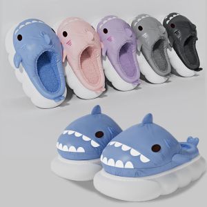 Laarzen nieuwe winter vacht warme cartoon haaien slippers huis katoenen slippers paren waterdichte dikke zool 4 cm slippers schoenen vrouwen