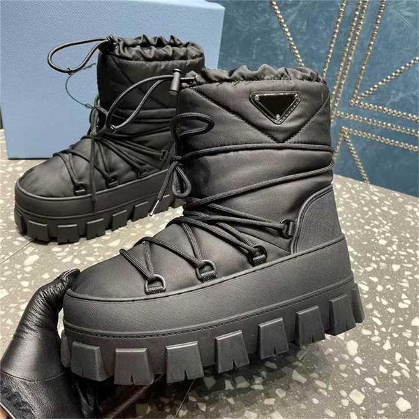 Bottes d'hiver mi-baril laçage croisé semelle épaisse neige Matsuke espace femme épaissie détachable 230830