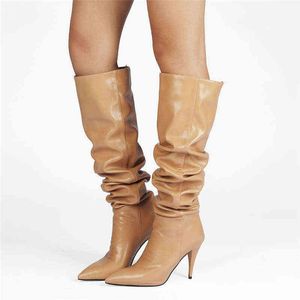 Bottes New Winter Sexy Leather Pleats Ladies Over-the-knee Punch Shoe Super Heels Warm Slim Taille 46 220709