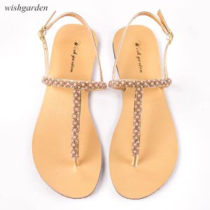 Boots Nouvelles femmes Fashion Summer Bohemia Pearl Sandales Lady Casual Beach Shining Boho Shoes TSTRAP THONG FLIP FLOPS SLIPPERS PLUS SIZ